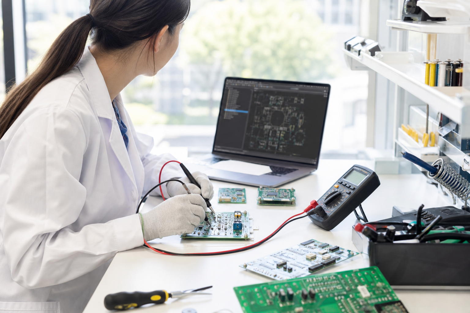 Engineer testing electronic control systems